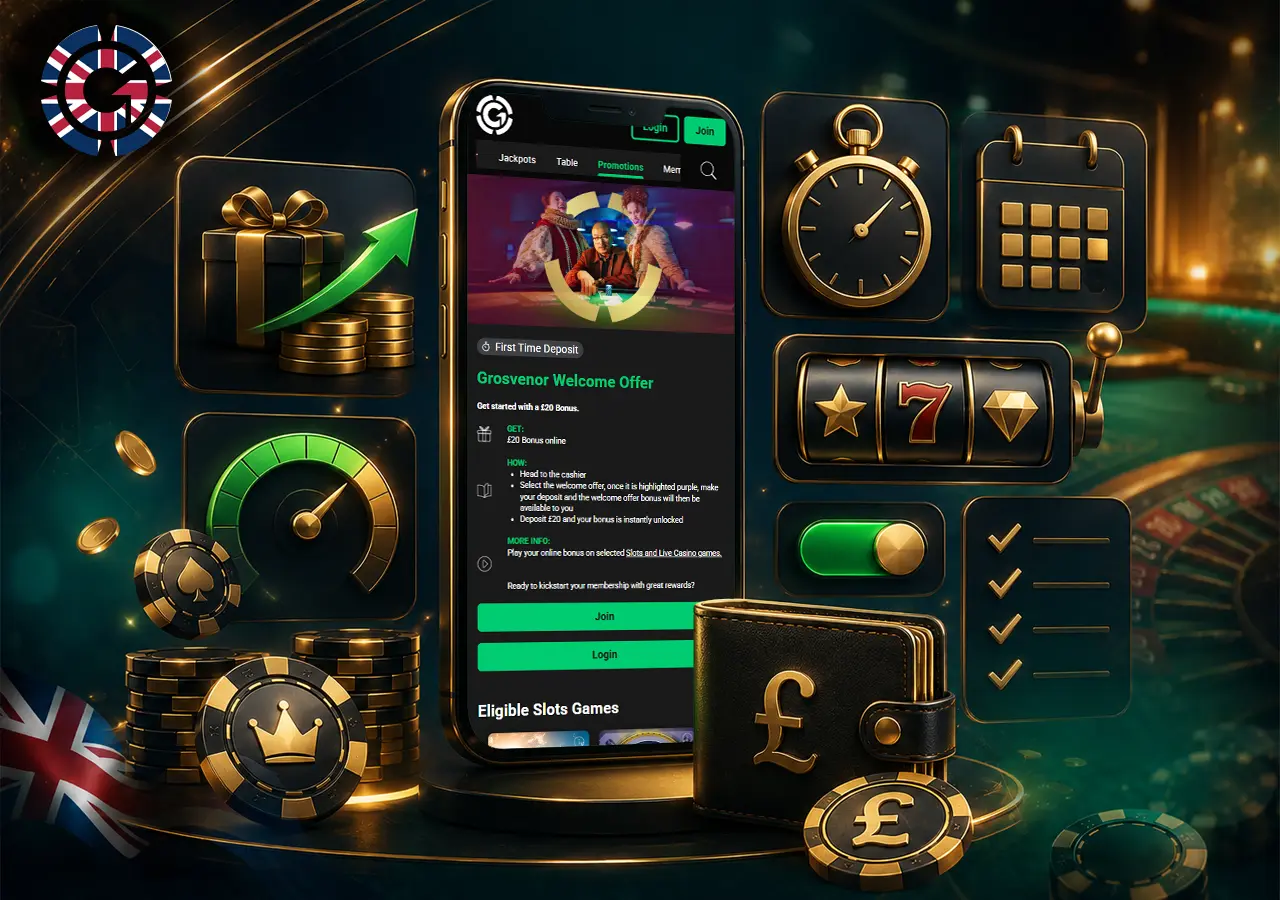 Welcome offer illustration with deposit boost, bonus funds, wagering progress and clear terms